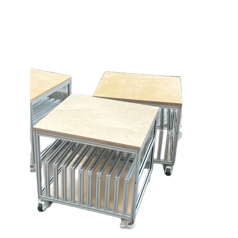 Birch Multi-layer Solid Wood Ocean Panel Aluminum Profile Mobile Side Cart Cart Cart Shelf