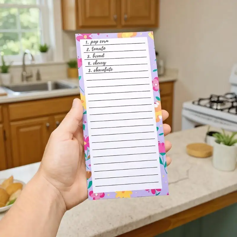 4PCS Portable Tear-off Magnetic  Pad Floral Pattern Magnetic Fridge Notepad Shopping List Home Kitchen Office Planner