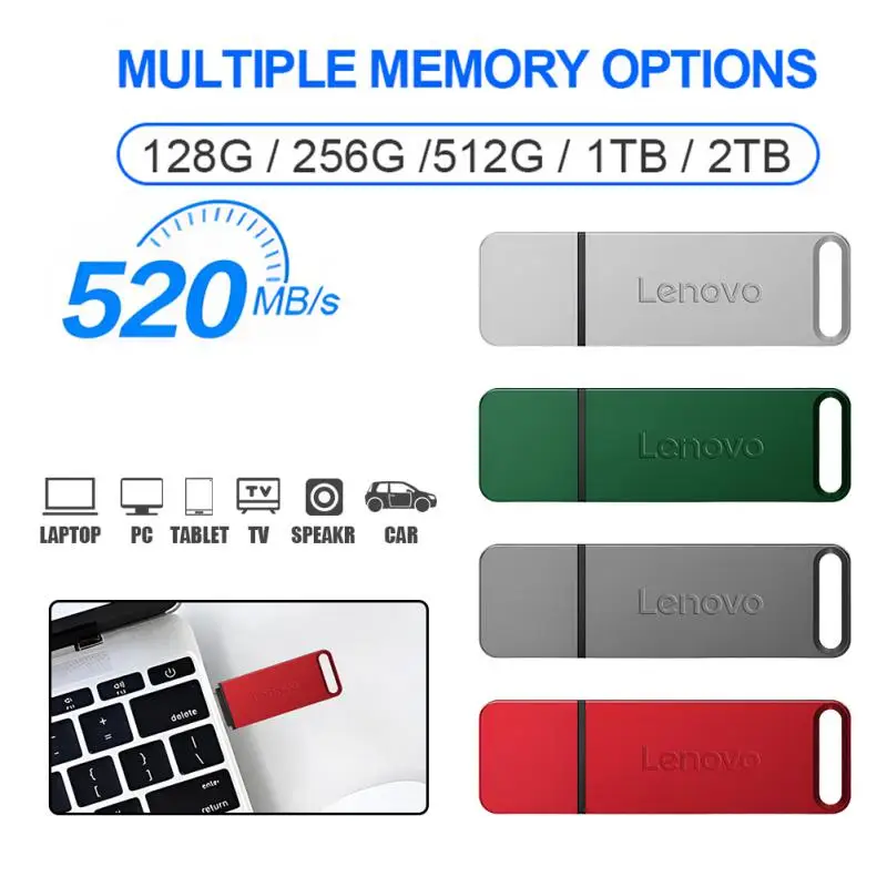 5PCS/lot Lenovo Colour USB Flash Drive 2TB 1TB Mini Pendrive 128/256/512GB Pen Drive USB 3.1 High Speed Flash Disk For Ps4/ps5