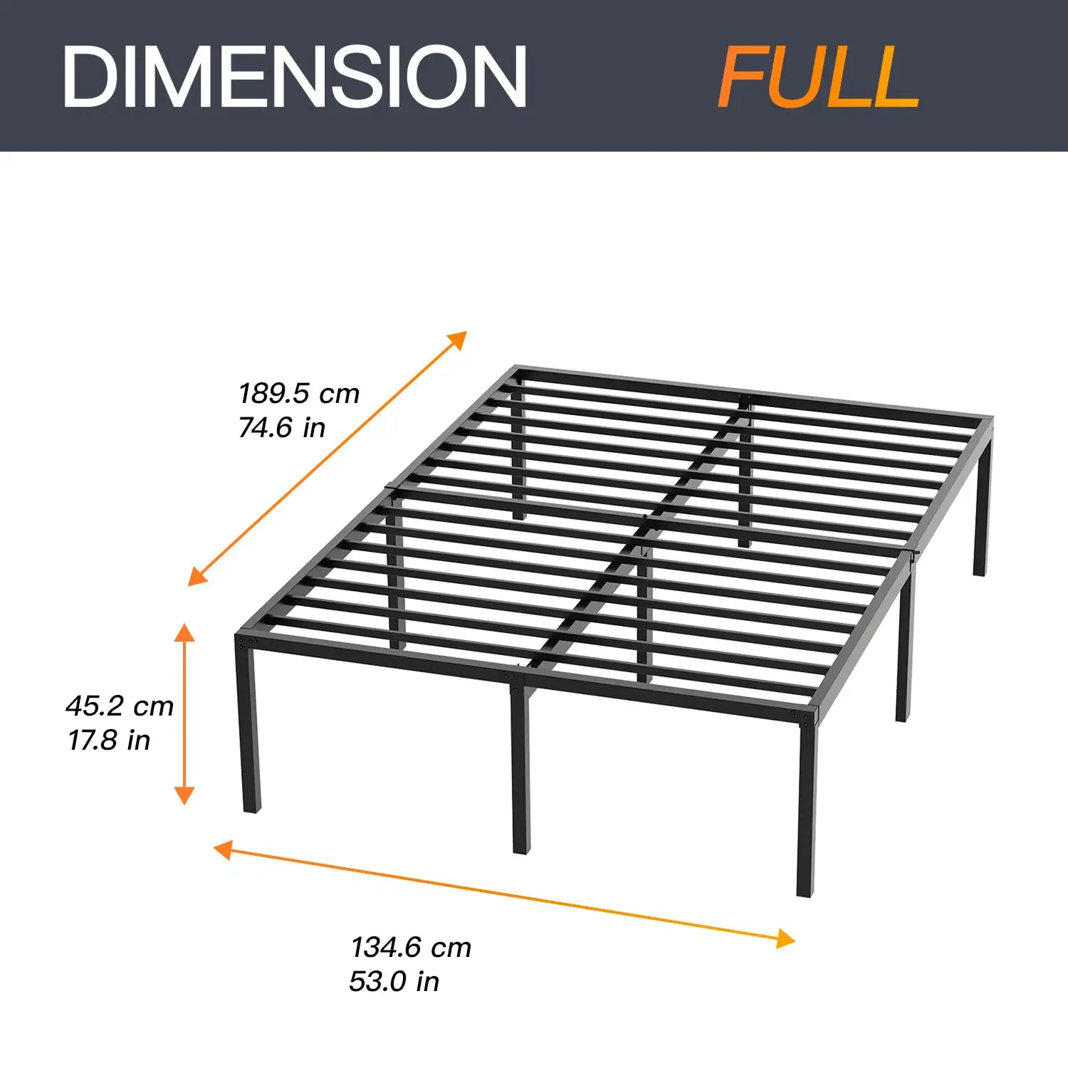 Full Size Metal Bed Frame Sturdy Steel Slats Noise-Free Easy Assembly No Box Spring Required with Under-Bed Storage, Customized