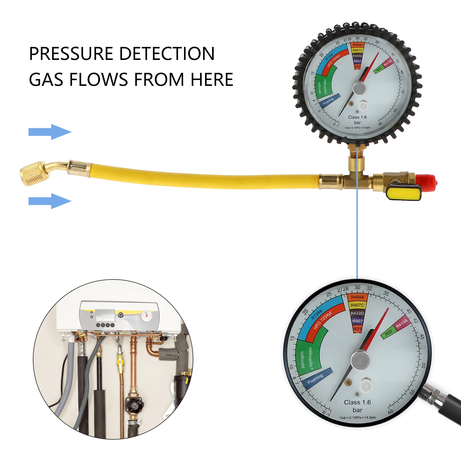 

Air Condition Refrigeration Nitrogen Pressure Tester Durable Accurate Large Screen Replacement Head Gas Refrigerant System Ac