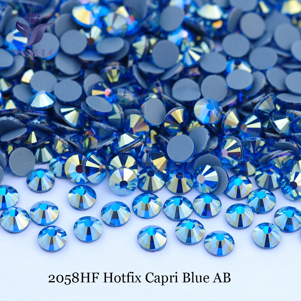 YANRUO Capri Blue AB Rhinestone Transfer SS16-SS30 Iron on Crystal Hotfix Applique Fabric Decorations for Clothing