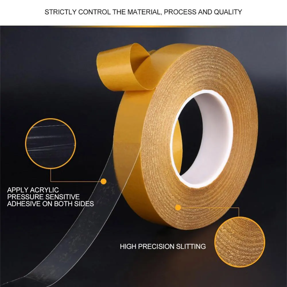 Heat-resistant double-sided tape, double-sided PET tape, traceless and transparent, 50 meters