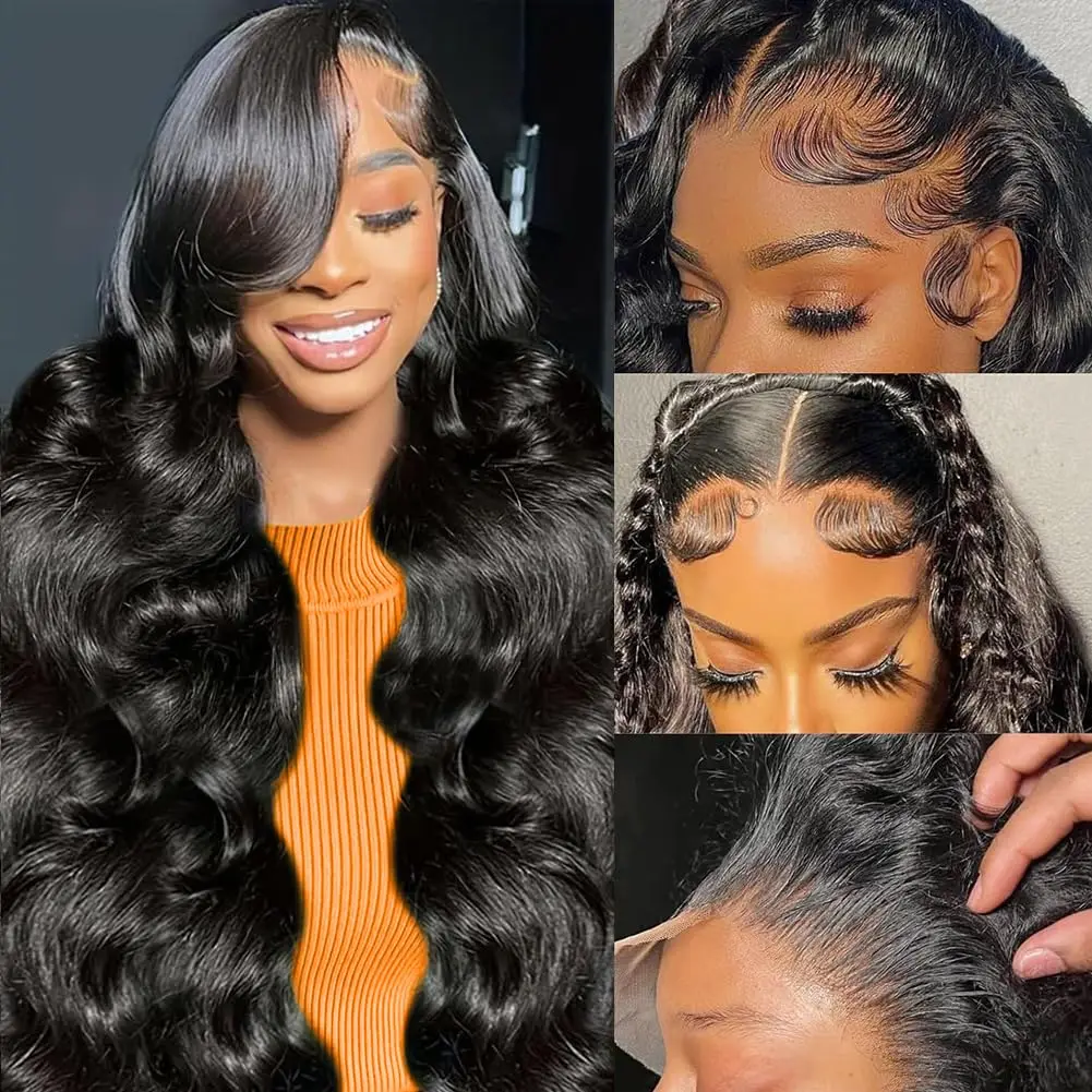 46 Inch Prebleached Preplucked Natural Colored Body Wave Human Hair Wigs 200 Density 13x4 13x6 HD Transparent Lace Frontal Wigs