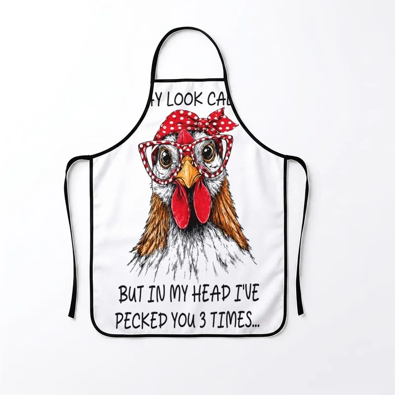 1PC【Apron】2DFlat effect，Printed with a fun chicken design wearing a polka headband and glasses，Both fun and durable，Suitable