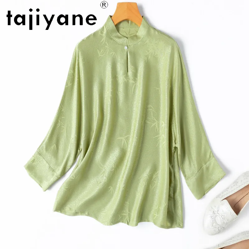 

TAJIYANE 100% Mulberry Silk Shirt for Woman Elegant Green Loose Blouse New Chinese Style Tops 2026 Spring Women Clothes рубашка