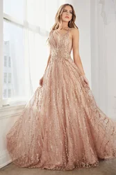 Off-the-shoulder V-Neck Prom Dresses Sheer Corset Sleeveless Backless Sparkly Sequins Formal Evening Gowns A-line Long Ball Gown