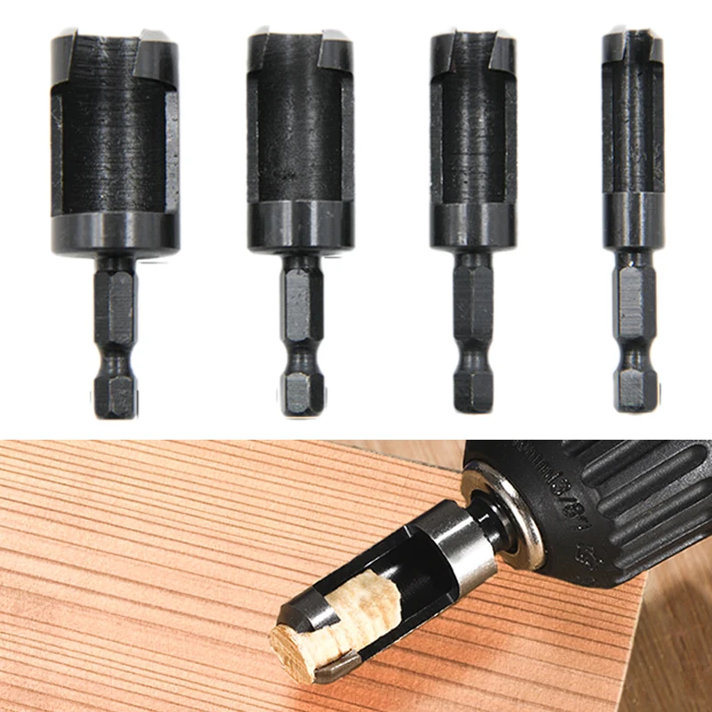 4 pezzi trapano con tappo in legno nero con manico esagonale 6mm 10mm 13mm 16mm set di utensili da taglio per punte da trapano per lavorazione del legno