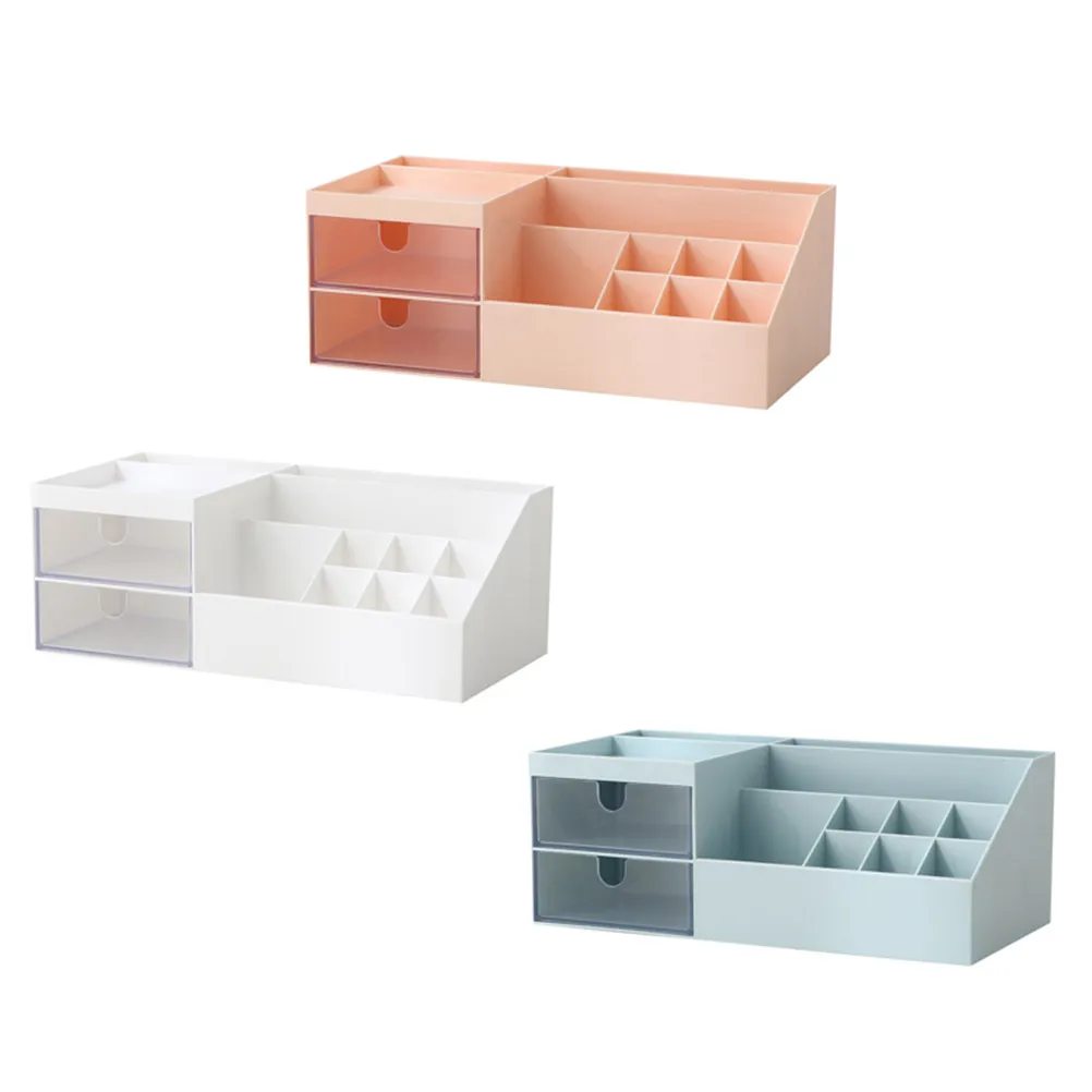 Plastic Desktop Storage Box White Space-Saving Organizer with Compartments Makeup Sundries Container for Office Study Bedroom