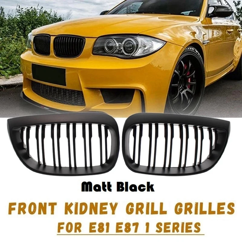 

New-Front Kidney Double Line Grille Sport Grill Replacement For -BMW E81 E87 E88 1 Series 2004-2007 Matte Black