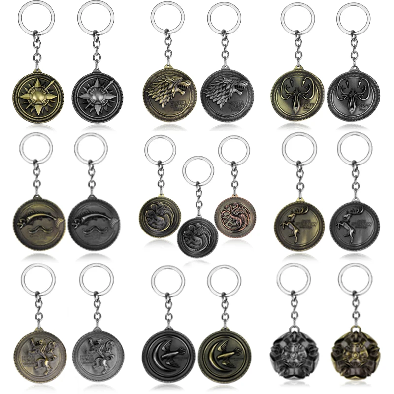Thrones Key Chains Stark Wolf Head Dragon Badge KeyChain Pendant Keyring llaveros of Movie Gifts for Friends