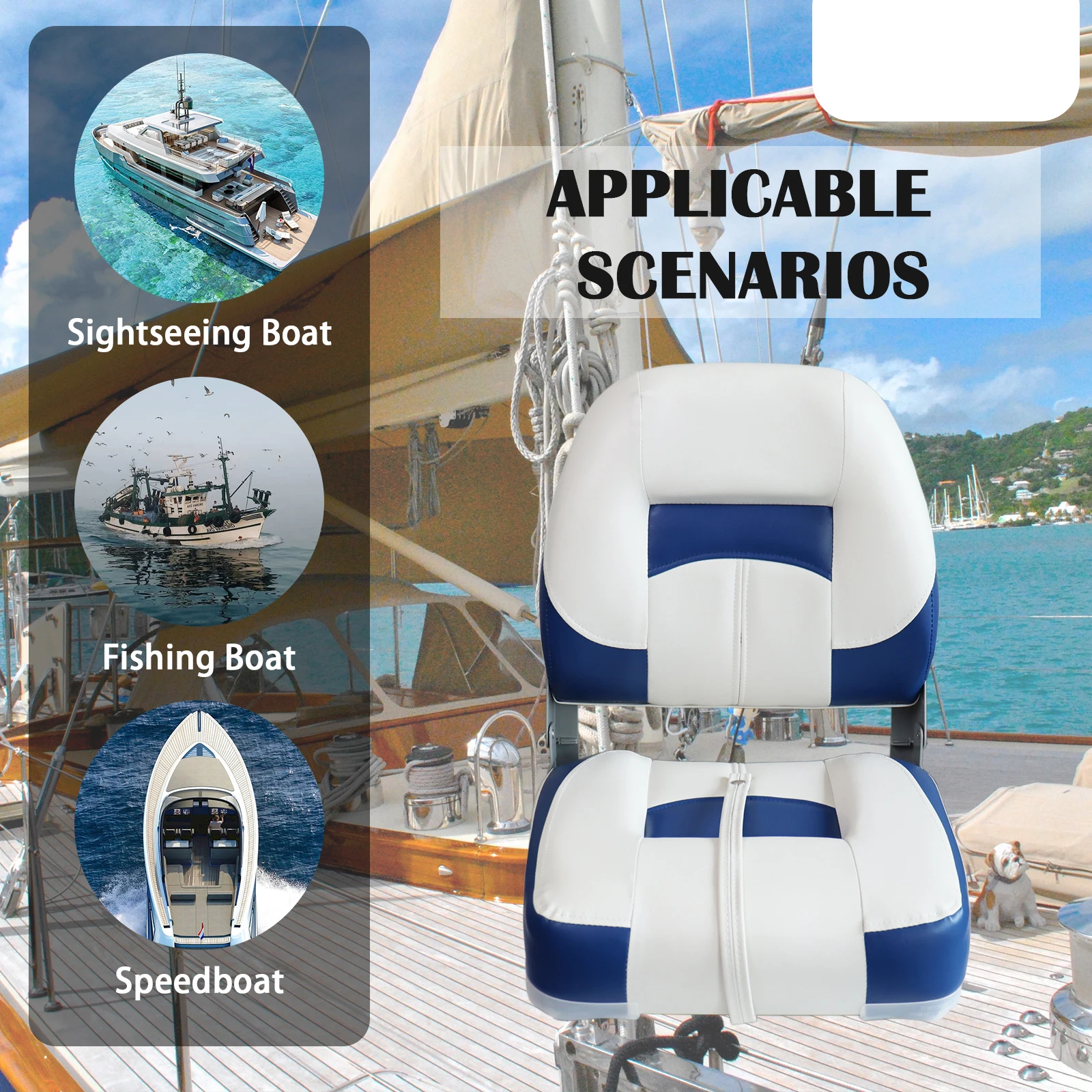 مقاعد قارب باس قابلة للطي مقعد قارب كلاسيكي لوازم بحرية أخرى كرسي قارب سرعة الصيد منخفض الظهر 1 قطعة