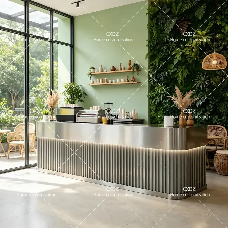 Light luxury stainless steel restaurant bar milk tea shop operation desk dessert restaurant checkout page coffee shop front