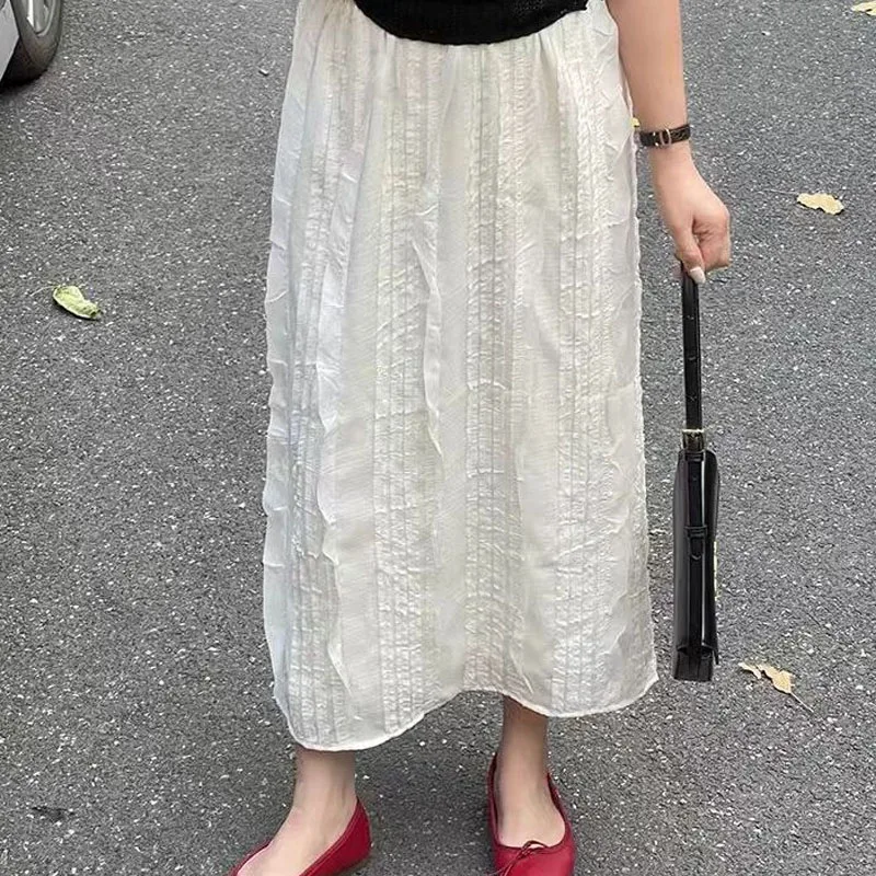 

Large Korean Elegant Wave Edge Half Length Skirt Summer New Look Slim and Versatile Elastic Waist Solid Color Solid Color Skirt