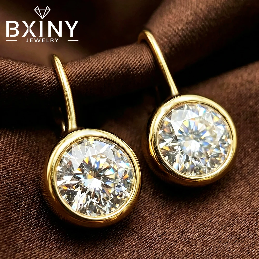 BXINY Bezel Set Bubble Moissanite Dangle Earrings 100% S925 Silver Diamomd Ear Hook for for Women Gifts Fine Jewelry Certificate