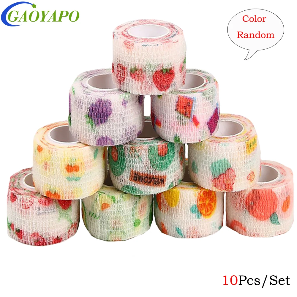 10Pcs/Set 2.5cm Wide Colorful Elastic Self- Adhesive Bandage Finger Tape,First Aid Wrap Bandage,for Wrist Ankle Sprain,Swelling