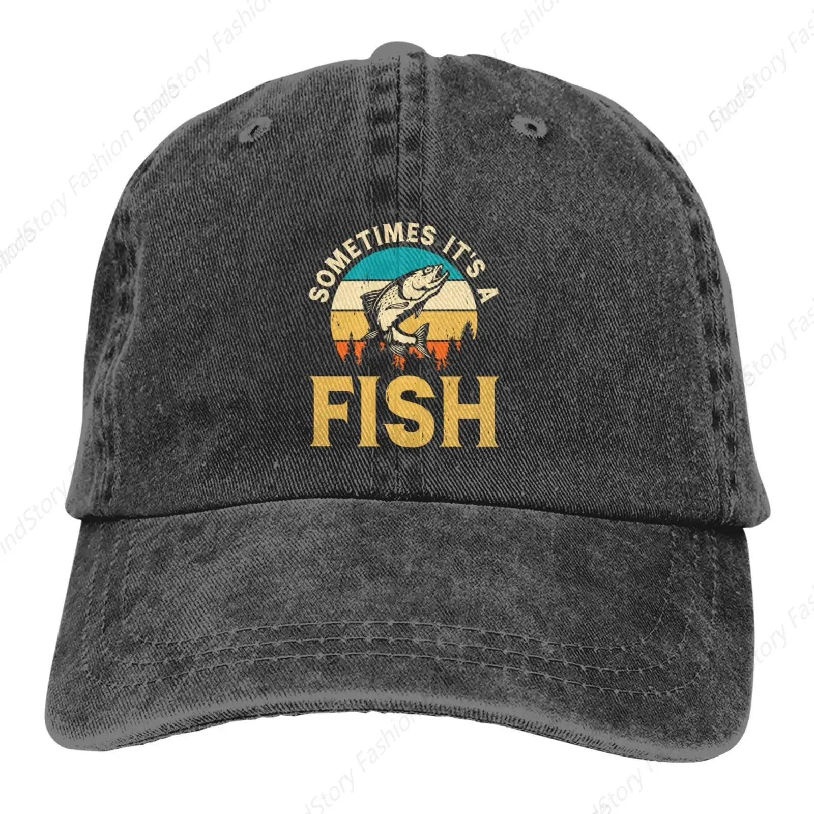 Sometimes It's A Fish Baseball Cap Trucker Denim Golf Dad Hat Cotton Adjustable Fishing Daily Outdoor Sports Travel All Seasons