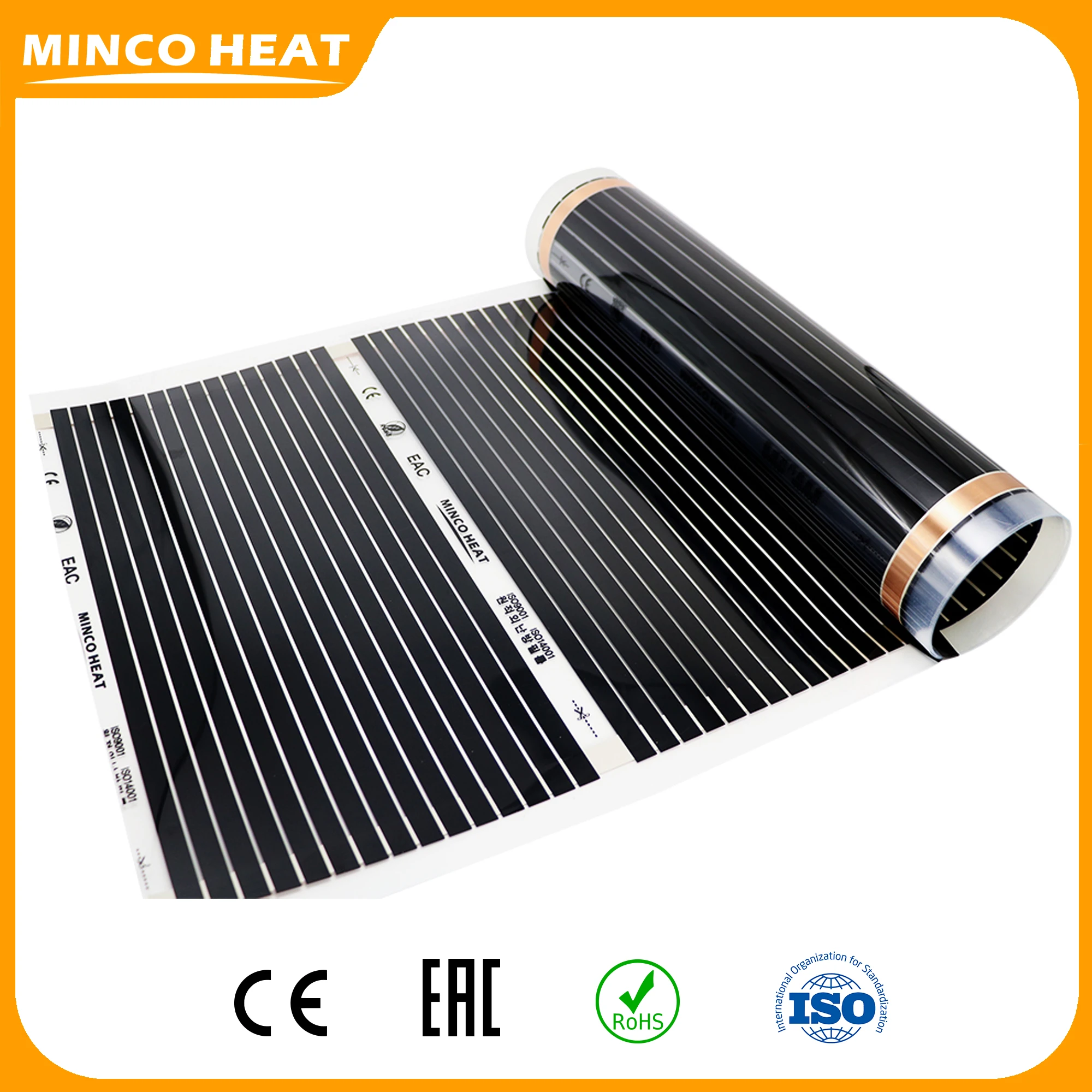 Minco Heat  heating Film AC 220V 80w/m2 50cm Width Infrared Energy Saving  Electric Warm Floor System Under Floor Warm Mat