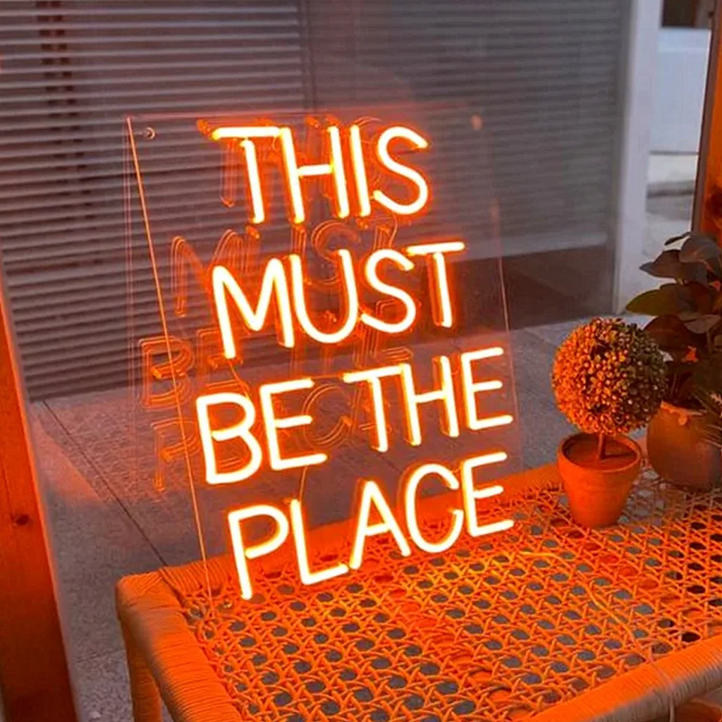 يجب أن يكون هذا المكان النيون يتحدث رؤساء غنائية جدار الفن، ديكور غرفة المنزل، ديكور حفل زفاف، هدية موسيقية فريدة من نوعها #1