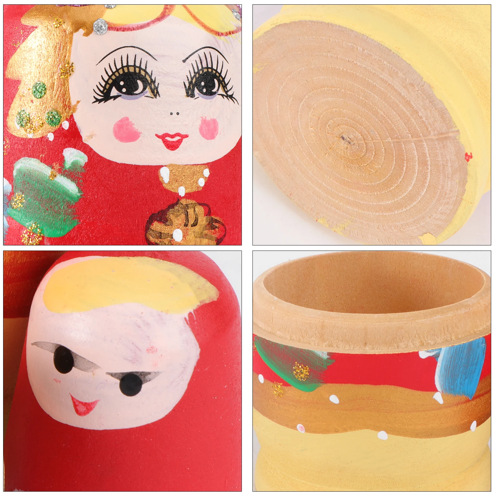 

5pcs Wooden Matryoshka Russian Bright Color Cartoon Wood Craftwork Set Wood Craftwork Festival Gift Decor