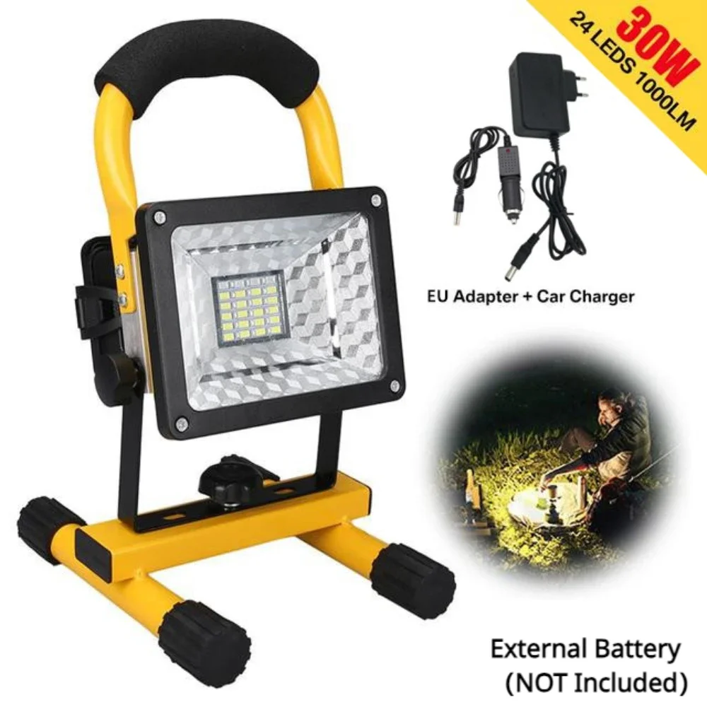 30W LED Portable Rechargeable Floodlight Waterproof Spotlight Battery Powered Searchlight Outdoor Work Lamp Camping Lantern