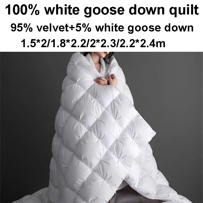 100% White Goose Down Duvet Winter Comforter Thick King Size Luxury Quilts For Bed Warm Hotel Quilt 1.5*2/1.8*2.2/2*2.3/2.2*2.4m