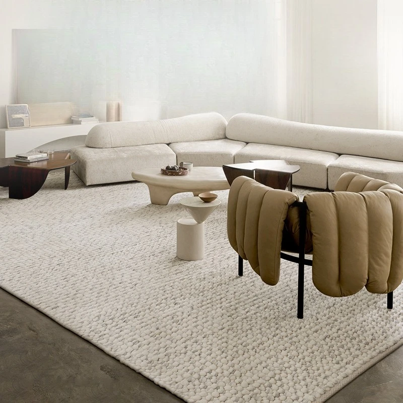 Light luxury carpet living room pure wool hand-woven new wool carpet thickened glue-free handmade bedroom bedside blanket