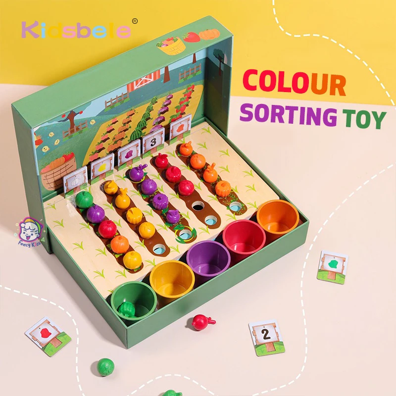 

Kids Farm Preschool Game Color Classification Cup Toys Montessori Early Education Vegetables Fruits Counting Shape Matching