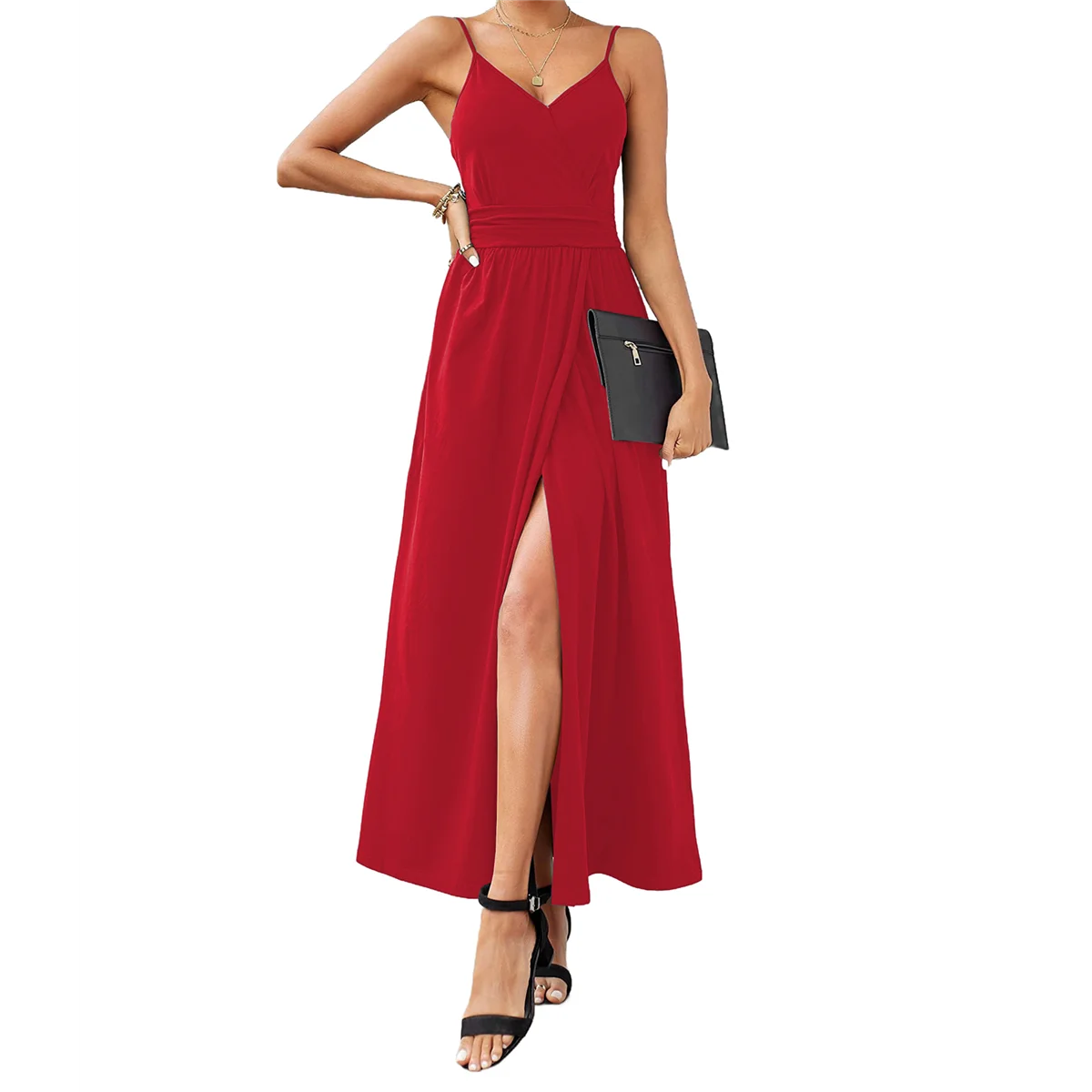 ABRT-Vestito lungo estivo da donna per le vacanze con cinturino per spaghetti floreale Primavera Casual Boho Split Beach Vestito estivo lungo e fluido