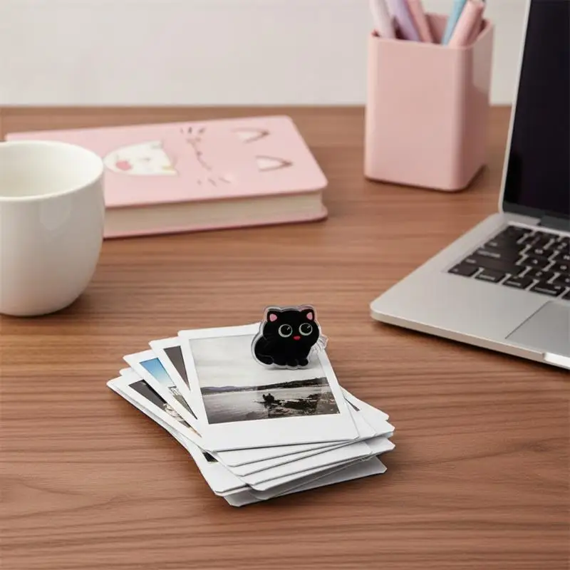 7Pcs Cartoon Black Cat Acrylic Paper Clips Cute Design Strong Grip Scratch-free for Kids School Office Daily Use