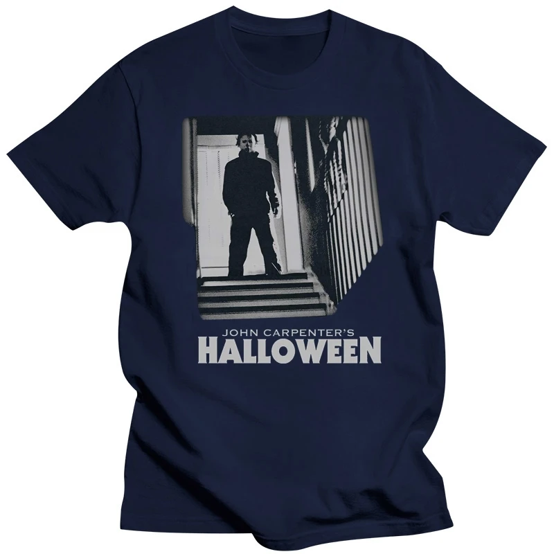 Shotdeadinthehead Official Halloween T Shirt Michael Myers Stairs  Pour Homme Men's High Quality Tees