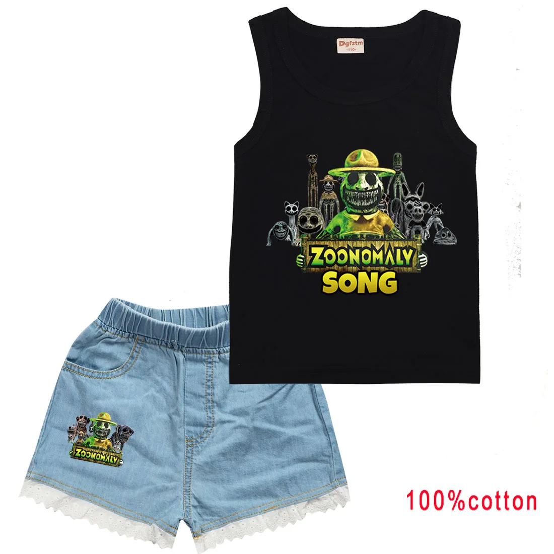 Kids Meisjes Zoommelodie Song Outfits Jongens Zomer Kleding Sets Cartoon Mouwloos Vest T-Shirts + Shorts Jeans Verjaardagskostuums