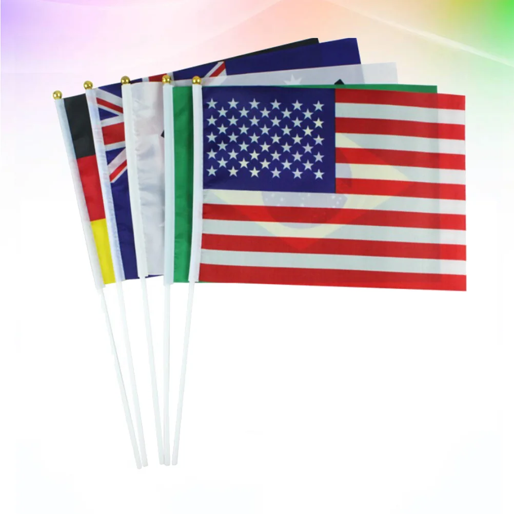 50 Pcs Mini National Flag The Banner Household Stick Flags of Country Hand Held