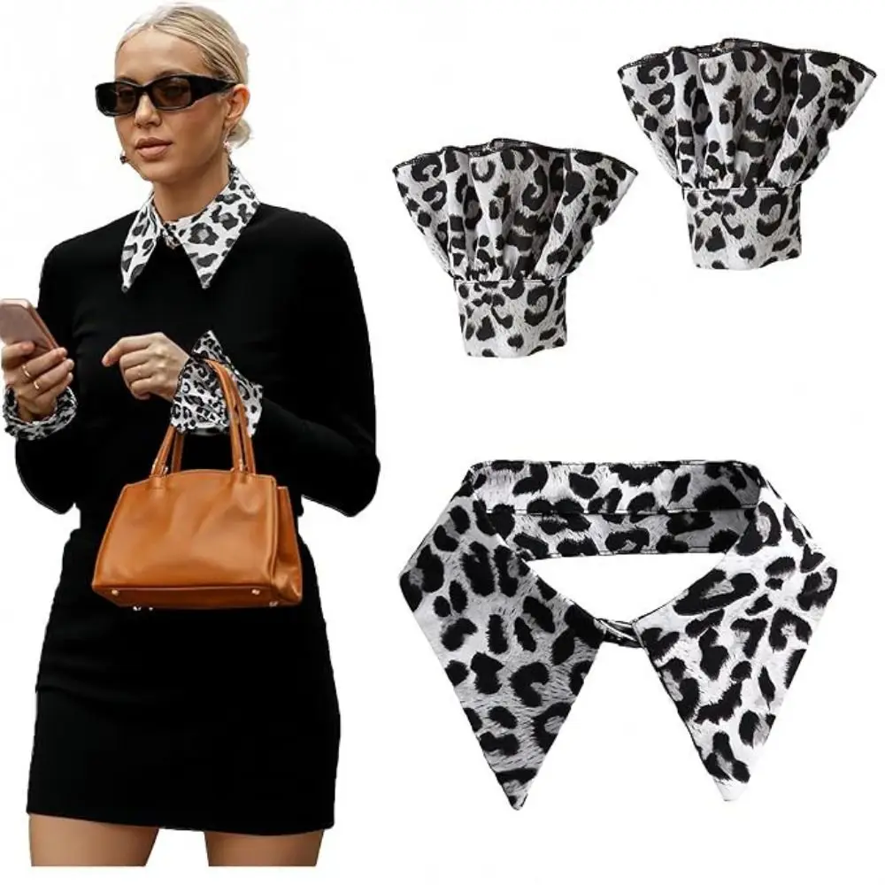 

Detachable False Collar Wrist Cuffs Set Leopard Print Scarf Shawl Decoration Clothes Accessories DIY Half Shirt Collar