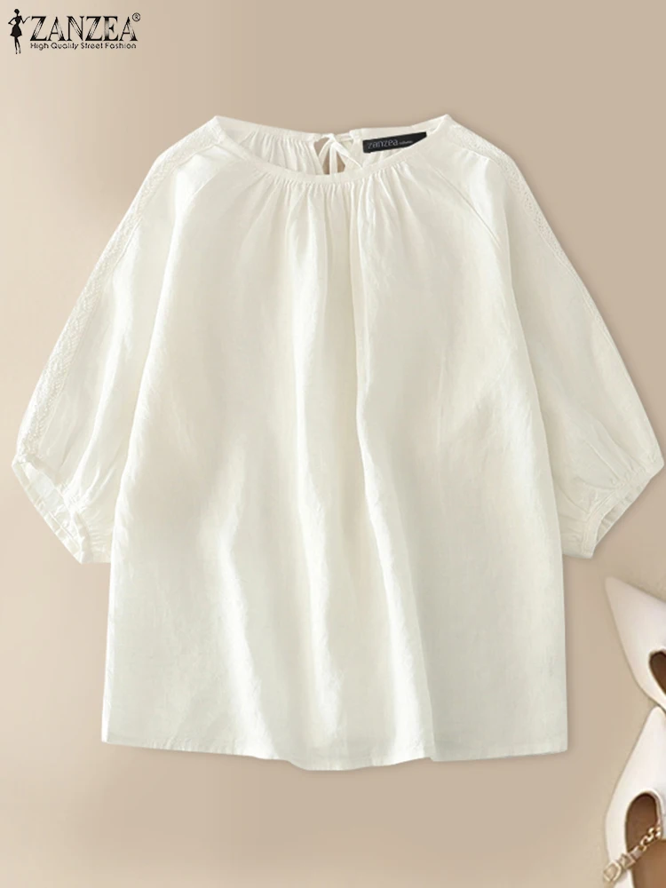 بلوزة zazea من الدانتيل العتيق للنساء ، قمم بأكمام ، سترة فضفاضة ، ضمادة خلفية ، عطلة ، أحادية اللون ، أنيقة ، أنيقة ، الموضة ، الصيف ،