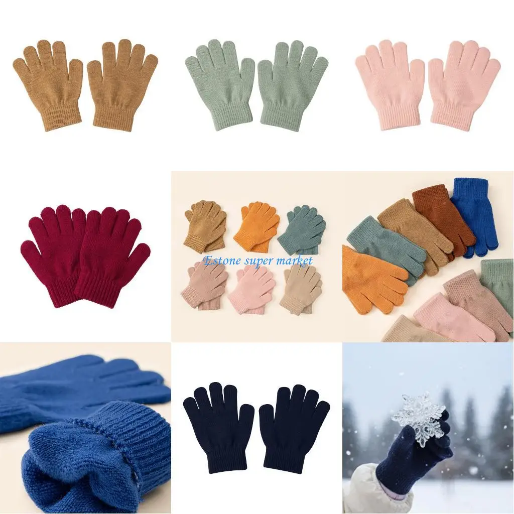 

090B 1 Pair Split Five Finger Baby Gloves Stretchy Knit Design Cold Weather Essential Multiple Color For Infant