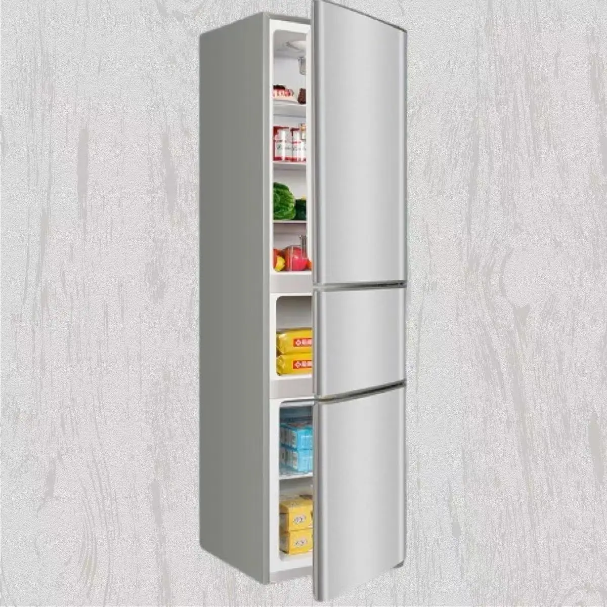 158L Low-price Three-door Cooler Refrigerator in Silver for Families Rented Houses with Freezing and Refrigeration Functions
