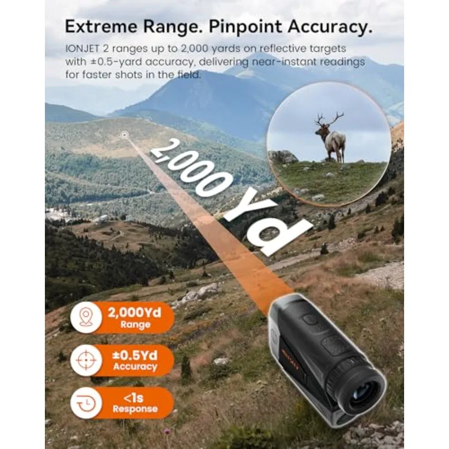 جهاز تحديد المدى بالليزر القابل لإعادة الشحن مع وضع صيد القوس لرماية الرماية: نطاق 2000+ ياردة للمسافة الأفقية وزاوية Mea