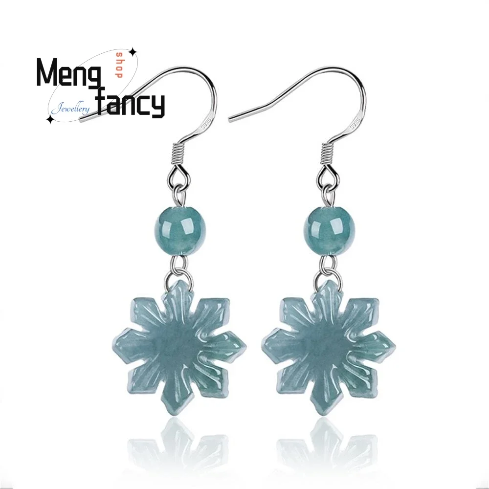 Pendientes de plata S925 con incrustaciones naturales, joyería de moda de lujo exquisita, jadeíta, Agua Azul, girasol, Jade de hielo, estilo antiguo