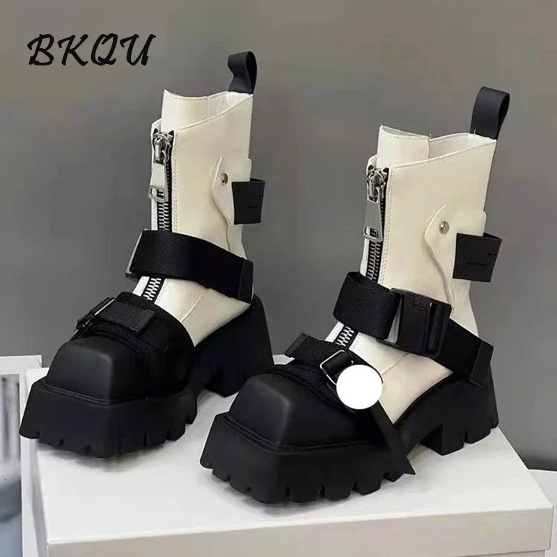 BKQU-Bottines à l\'offre elles optiques pour femme, 2024 lomatéritive, nouveau BLOdocument à tête carrée, augmenter les bottes de rinçage pour