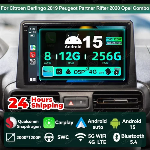 Android 15 Carplay Radio de coche reproductor de vídeo Multimedia estéreo para Citroen Berlingo 2019 Peugeot Partner Rifter 2020 para Opel Combo