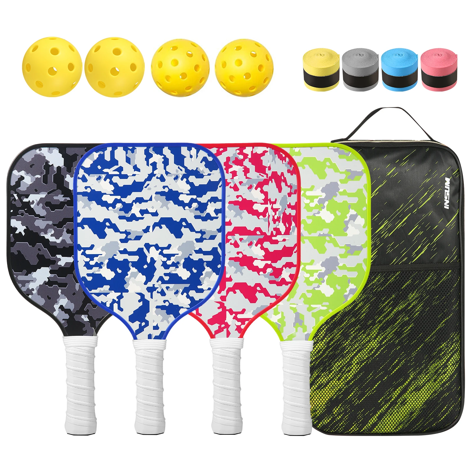 INSUM Pickleball Paddle Sets Carbon Fiber Include 2 Rackets,4 Balls & Overgrips Lightweight Training Racquets Set For All Ages