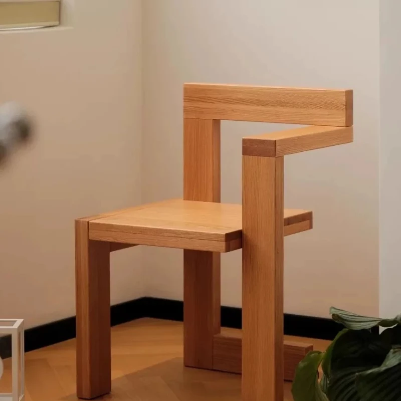 Chinese retro solid wood dining chair simple leisure building block chair Italian light luxury black personality design creative