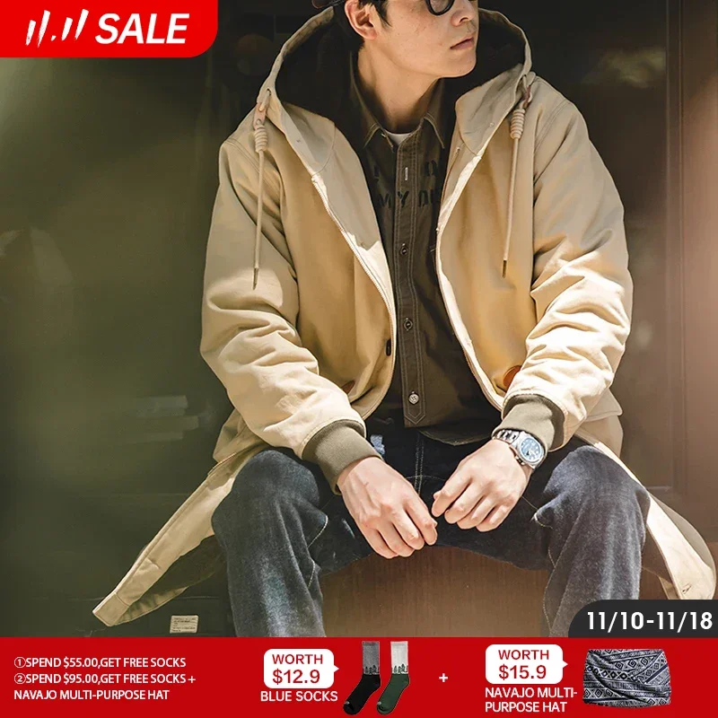 

Maden American Retro N2 Deck Padded Jacket Thick Warm Hooded Parka Male Winter Coat Long Loose Vintage Men’s Wear 2023 New