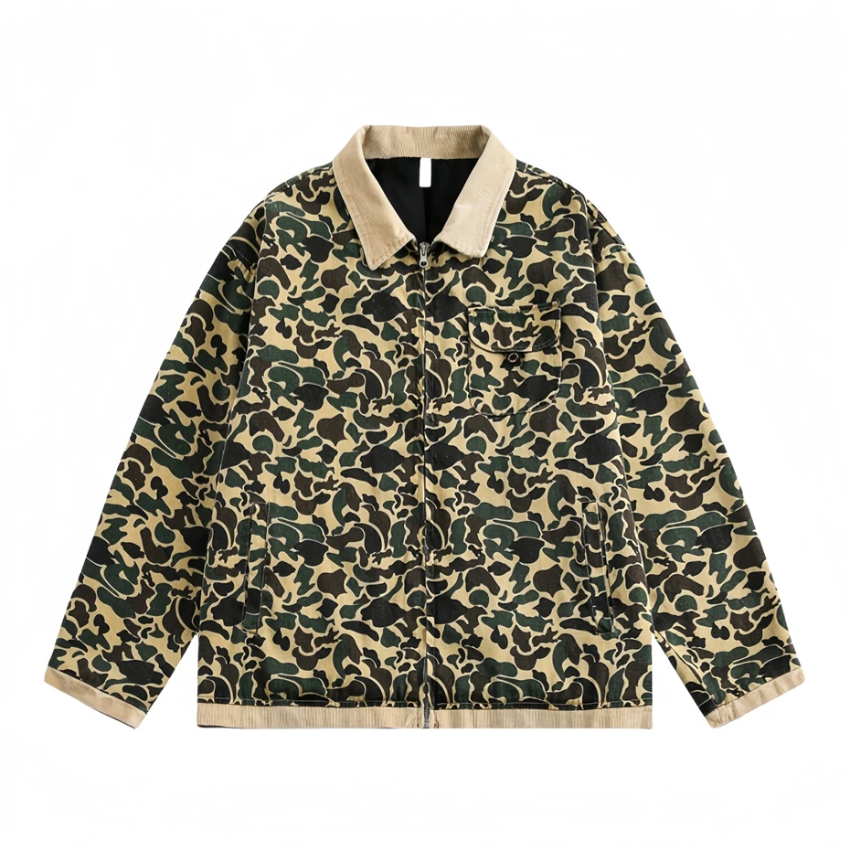 

Vintage Camouflage Jackets Mens Streetwear Hip Hop Patchwork Cargo Coats Men Oversized Harajuku Loose Casual Zipper Outerwear