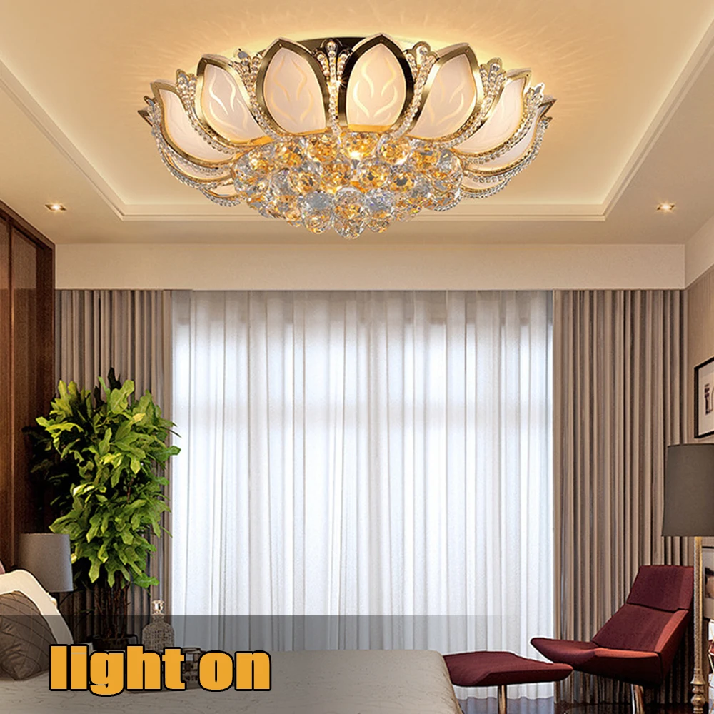 7 cabeça lustre de cristal ouro k9 cristal forma lótus lâmpada moderna luminária luxo led lustre luz para sala estar