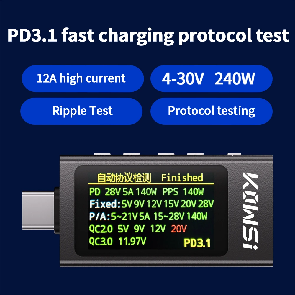 KWS-X1 Digitales Spannungs-Strommessgerät DC 3,3-36V 0-12A Typ-C-Schnittstelle Tester Voltmeter Amperemeter Messgerät Batterieladetester – Detail 4