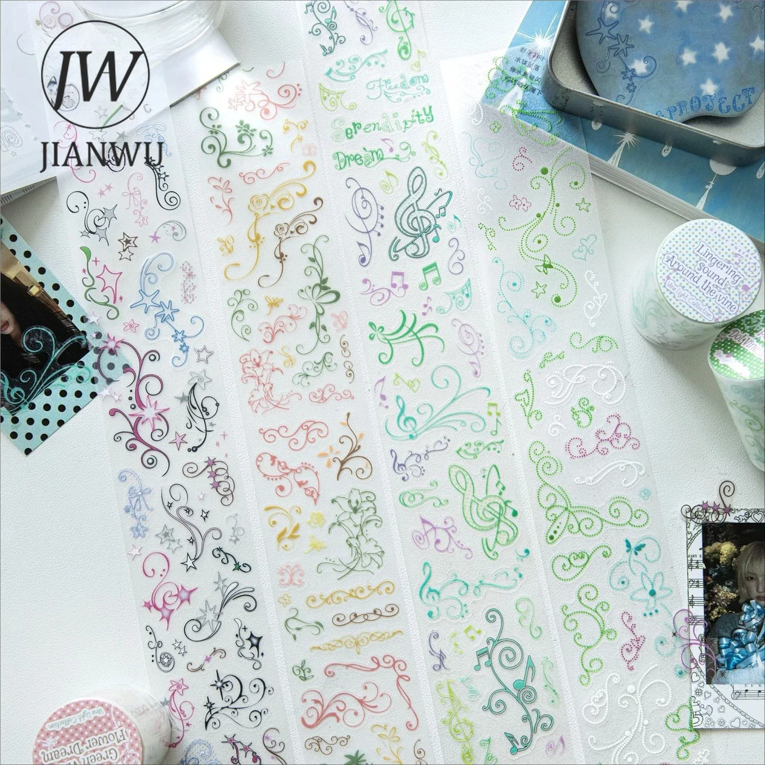 JIANWU 50mm*150cm Vintage Vine Musical Note Landscape Material Collage Scrapbooking PET Tape Creative DIY Journal Stationery