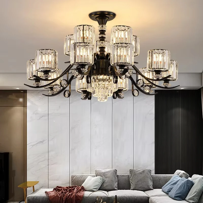 جديد أسود الحديد الثريات غرفة المعيشة غرفة الطعام الديكور كريستال أضواء الثريا غرفة نوم حديثة المنزلية مصابيح معلقة