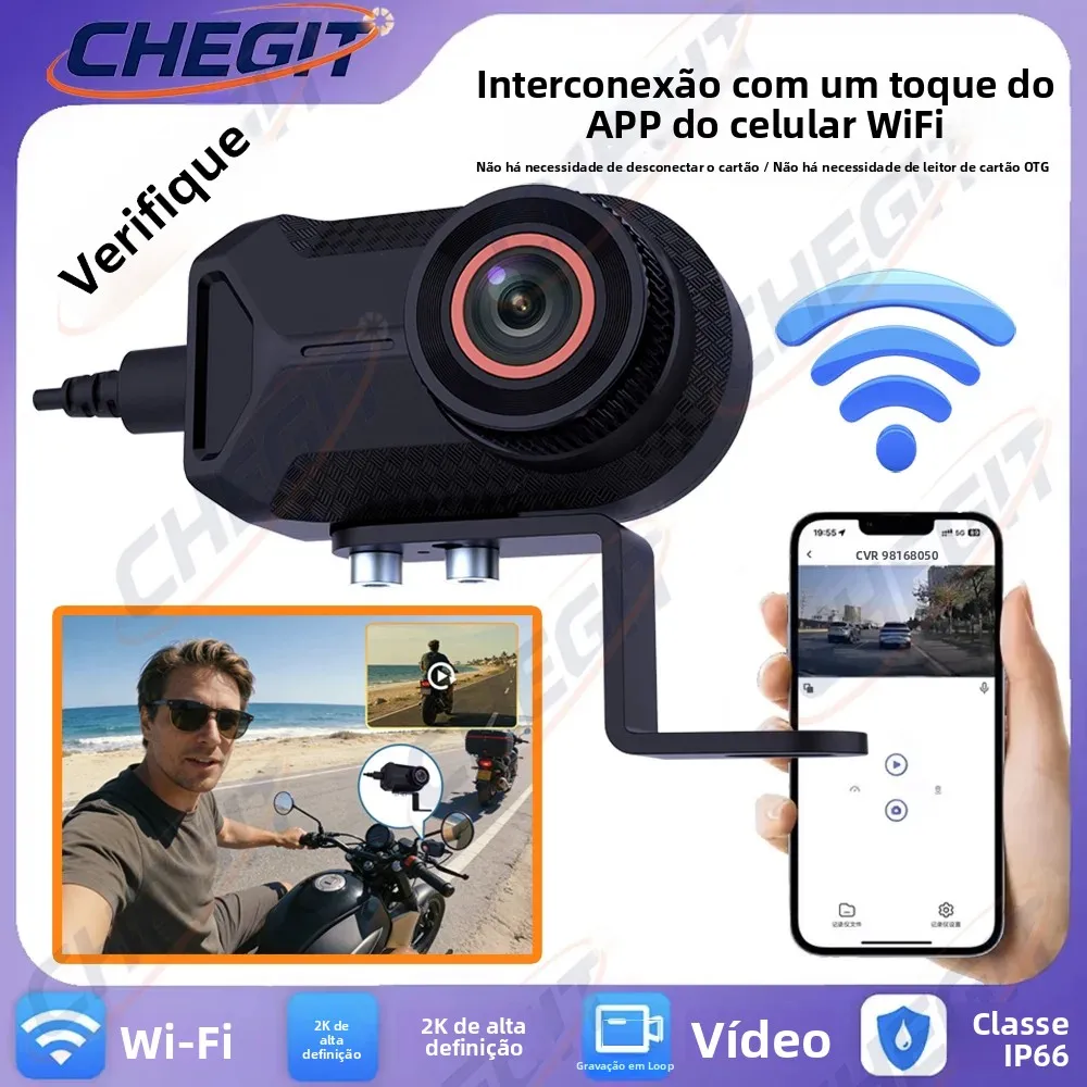 Novo 2k hd motocicleta dvr wifi app à prova dip66 água ip66 gravação em loop 170 graus amplamente ângulo câmera traço cam hd gravador de vídeo